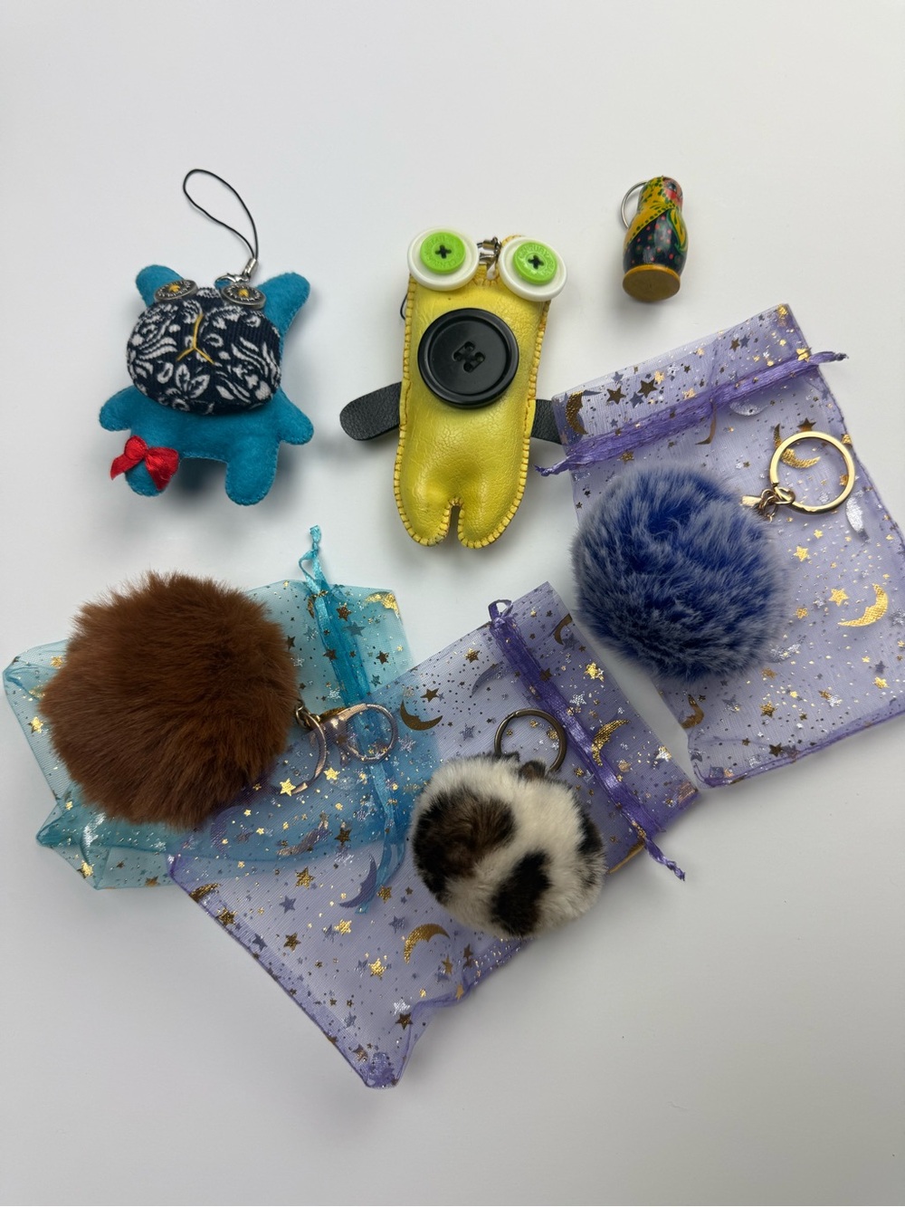 6 Bag Charms key chains Multicolor
